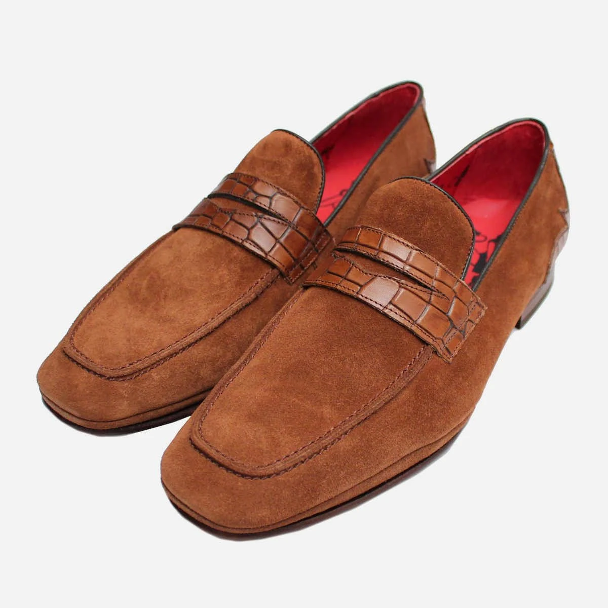 MAATE & SONS ブラウン JEFFERY Jeffery West Brown Suede Crocodile Designer Loafers