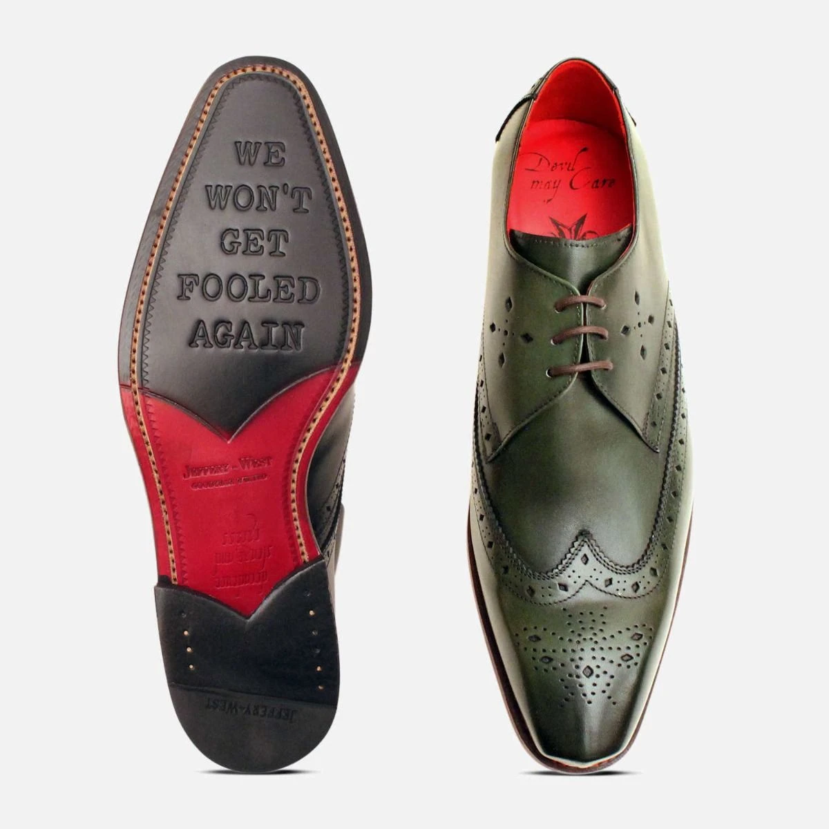 Jeffery West Olive Green Premium Diamond Brogue Lace Up Shoe-Mens UK 7