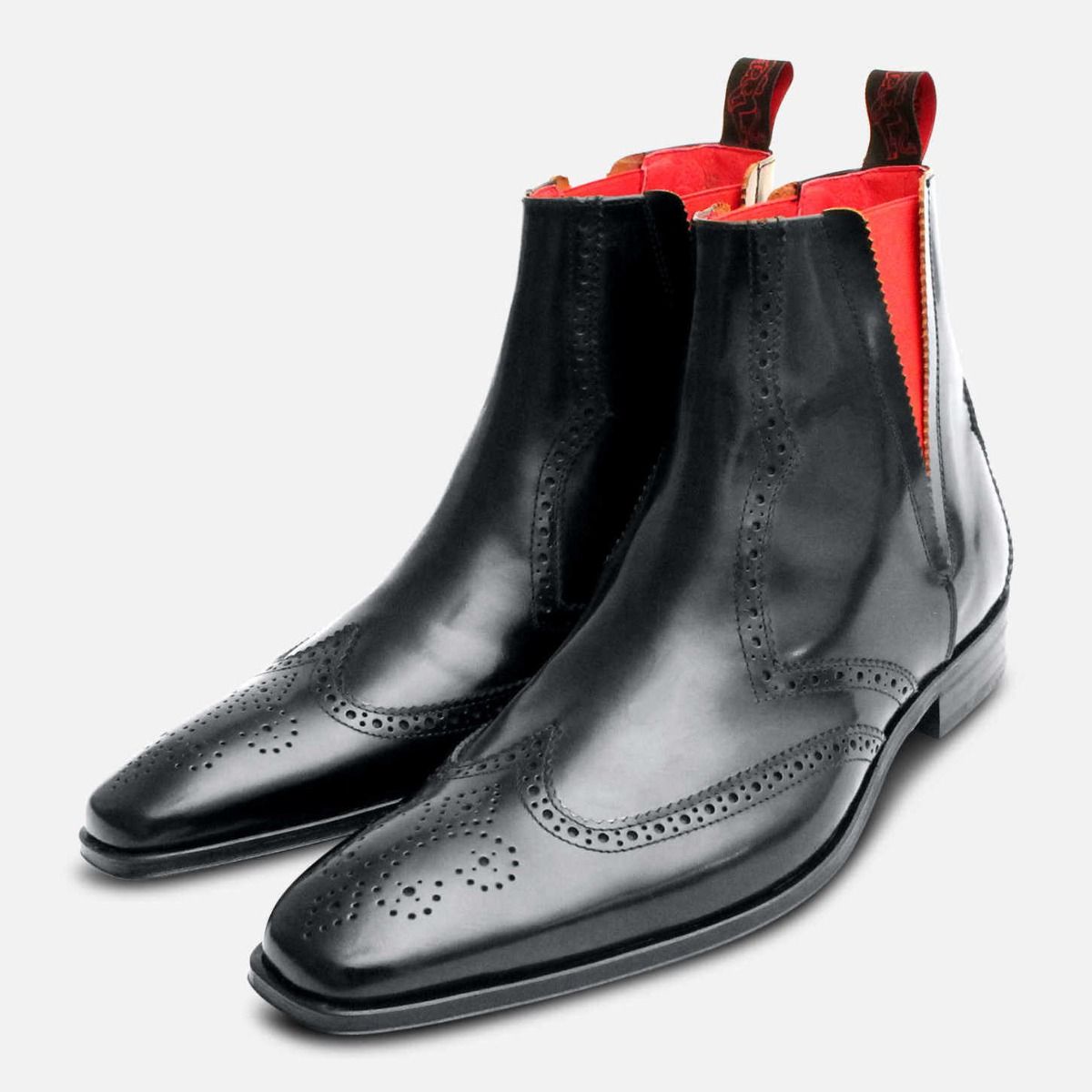 Jeffery West Red Elastic Wingtip Chelsea Brogue Boots display picture 2