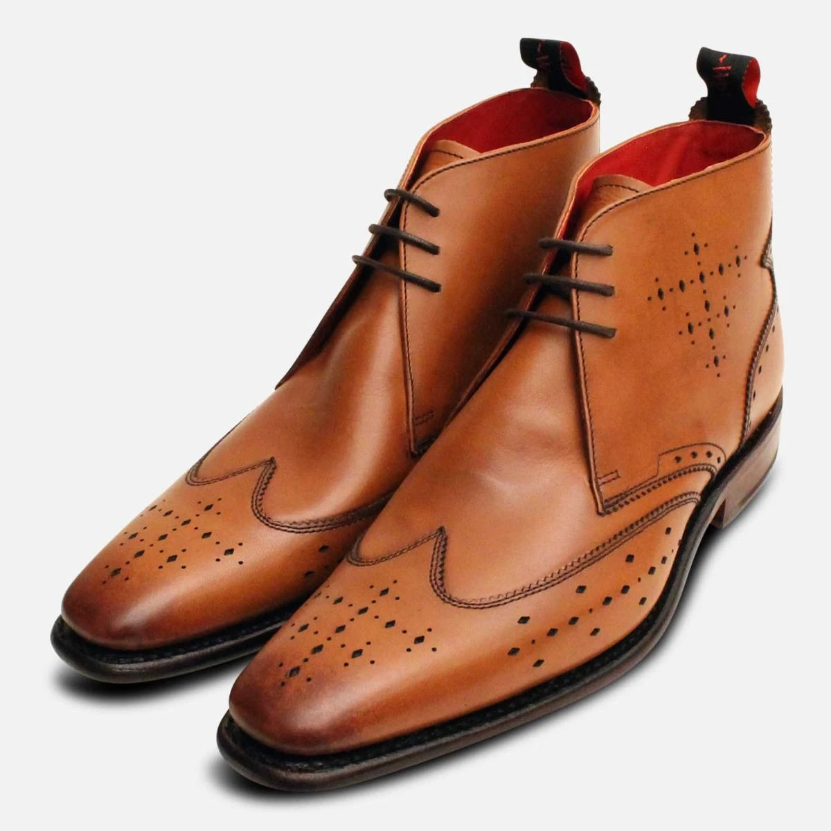 Men\'s Red Leather Chukka Boots - Sleek Lace-Up Design Amazon.com | Lethato Men main image 2