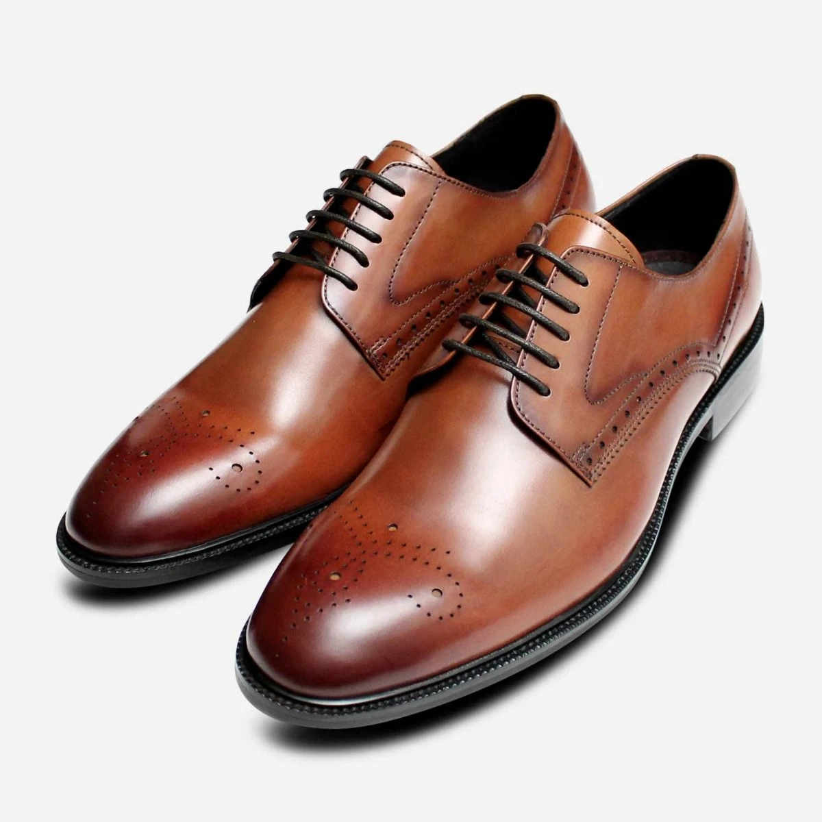 Men\'s Tan Leather Brogue Derby Shoes with White Sole John White Formal Derby Brogue Shoes in Tan Leather main image 3