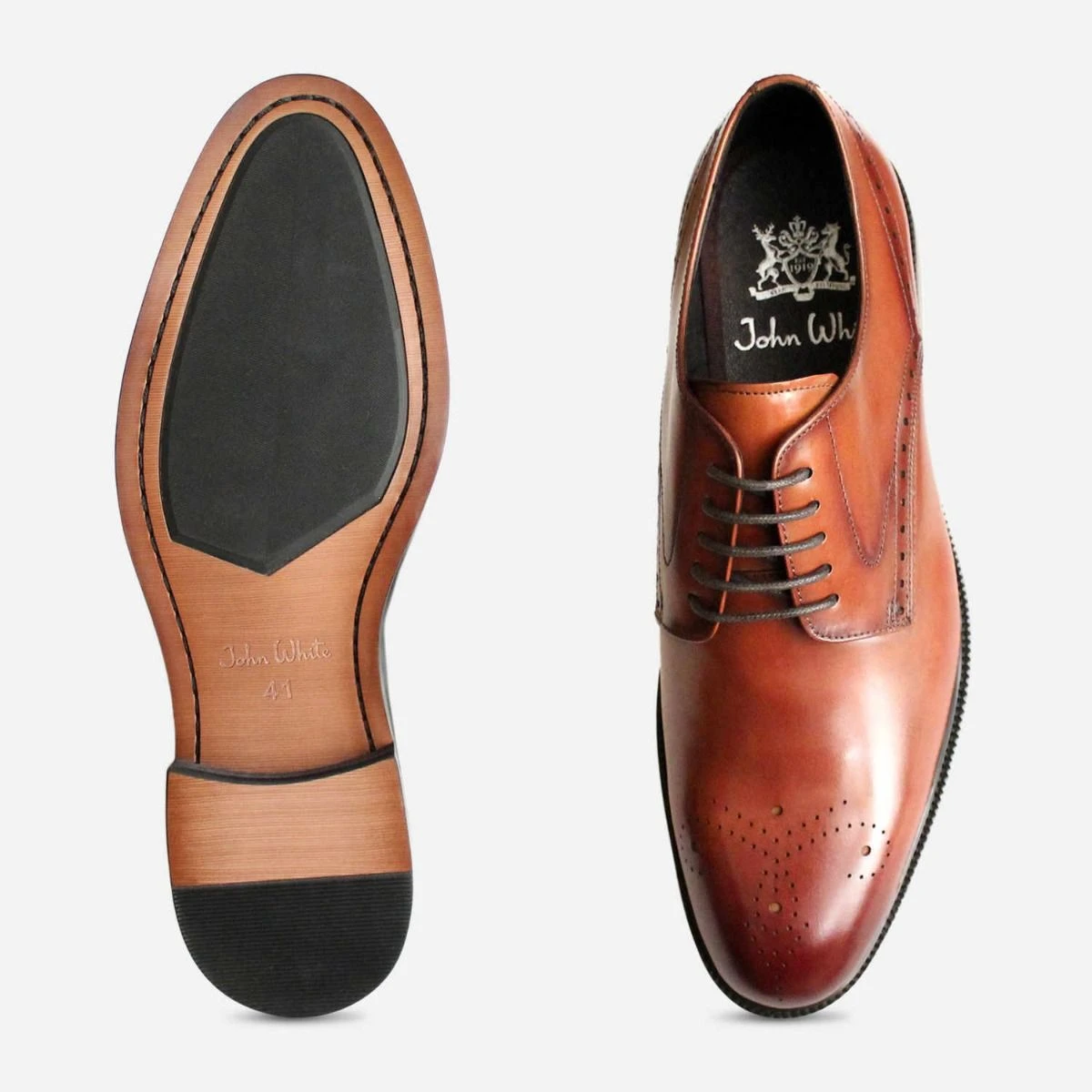Men\'s Tan Leather Brogue Derby Shoes with White Sole John White Formal Derby Brogue Shoes in Tan Leather main image 4