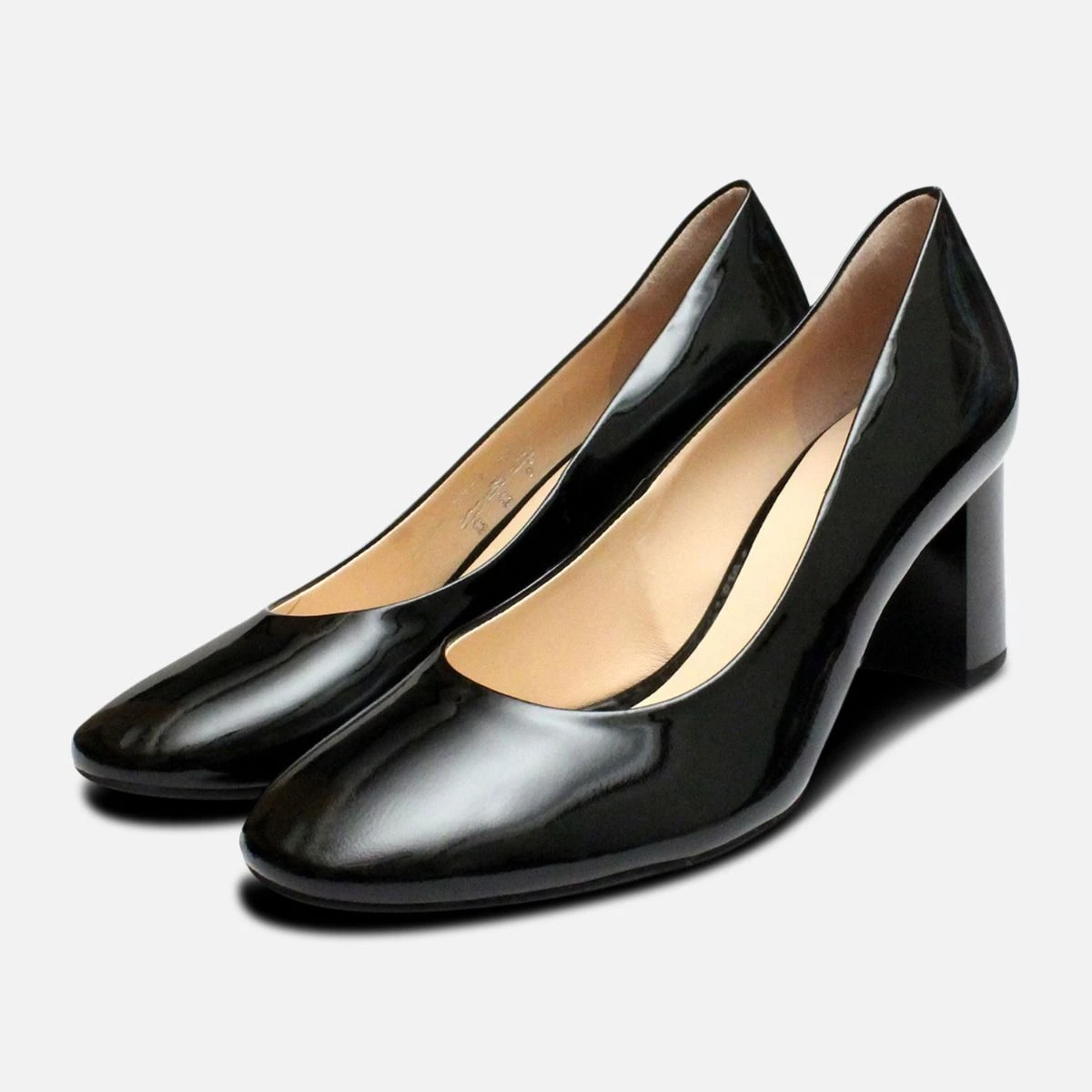 Hogl Designer Black Patent Ladies Block Heel Shoes