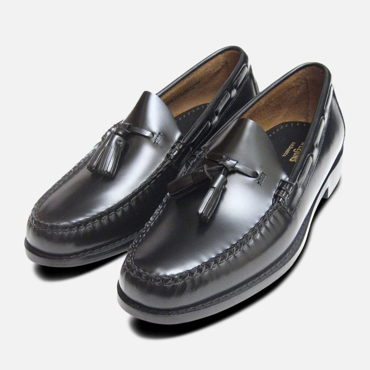 Bass Men\'s black leather tassel loafer 0104 medallion 10.5 M Excellent - worn on BASS Black Tassel Loafers - Gem main image 2