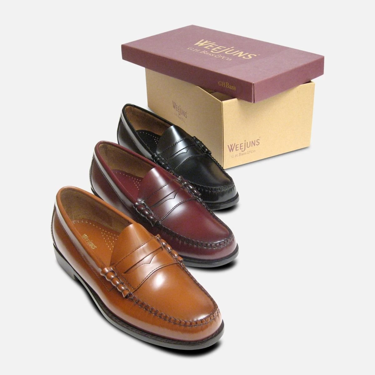 Classic Mens Black Polished Larson Penny Loafers GH Bass Weejuns