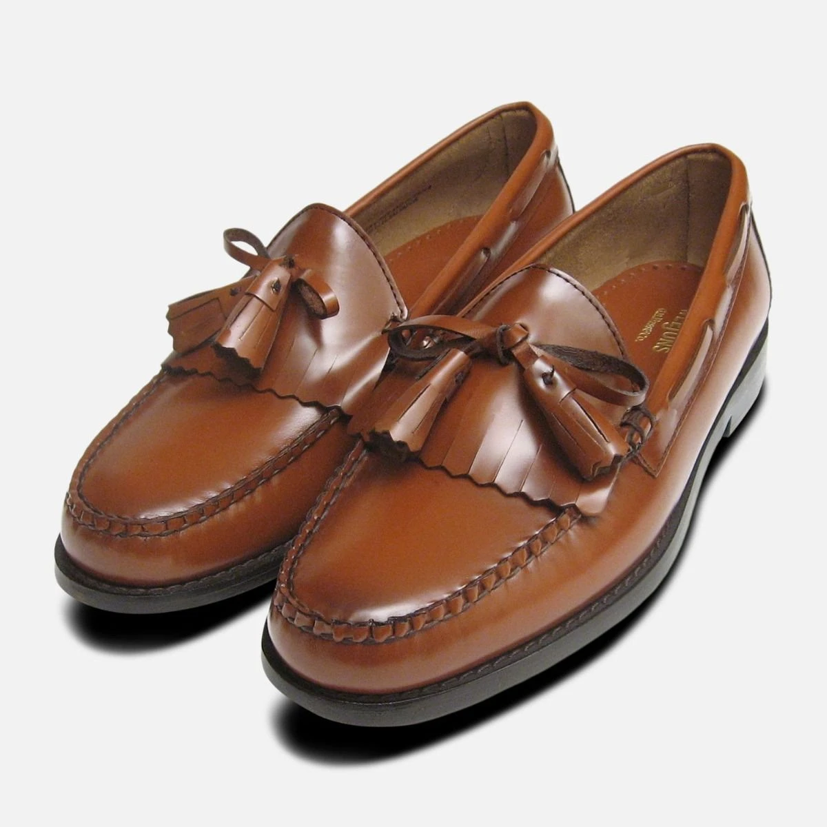 Bass Weejuns Honey Brown Polished Fringe Tassel Loafers display picture 3