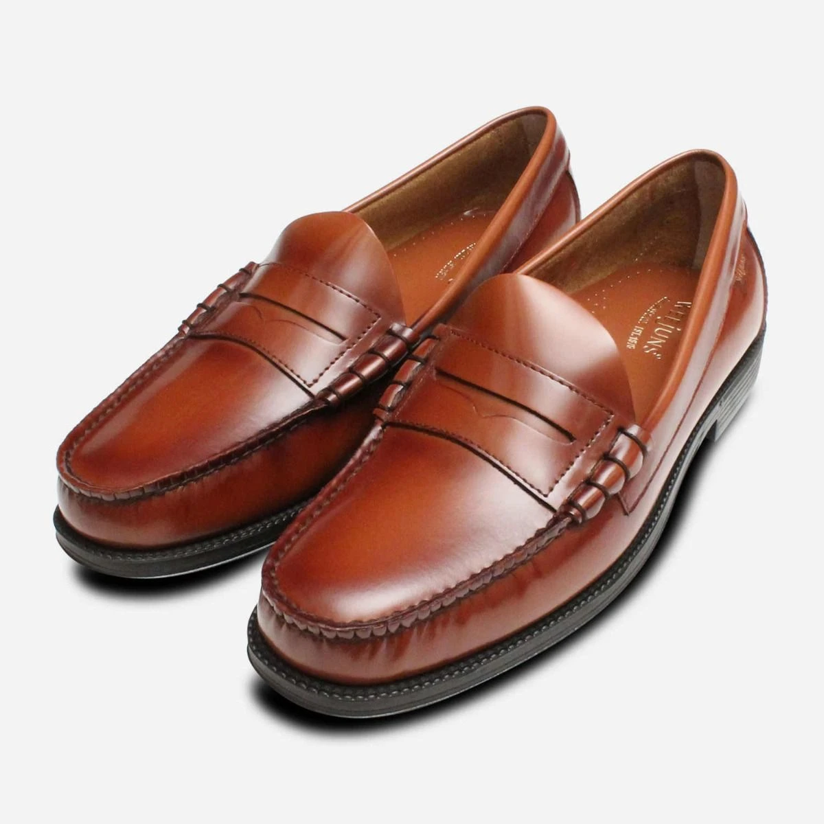 Larson II Brown Penny Loafer Shoes by GH Bass Rubber Sole