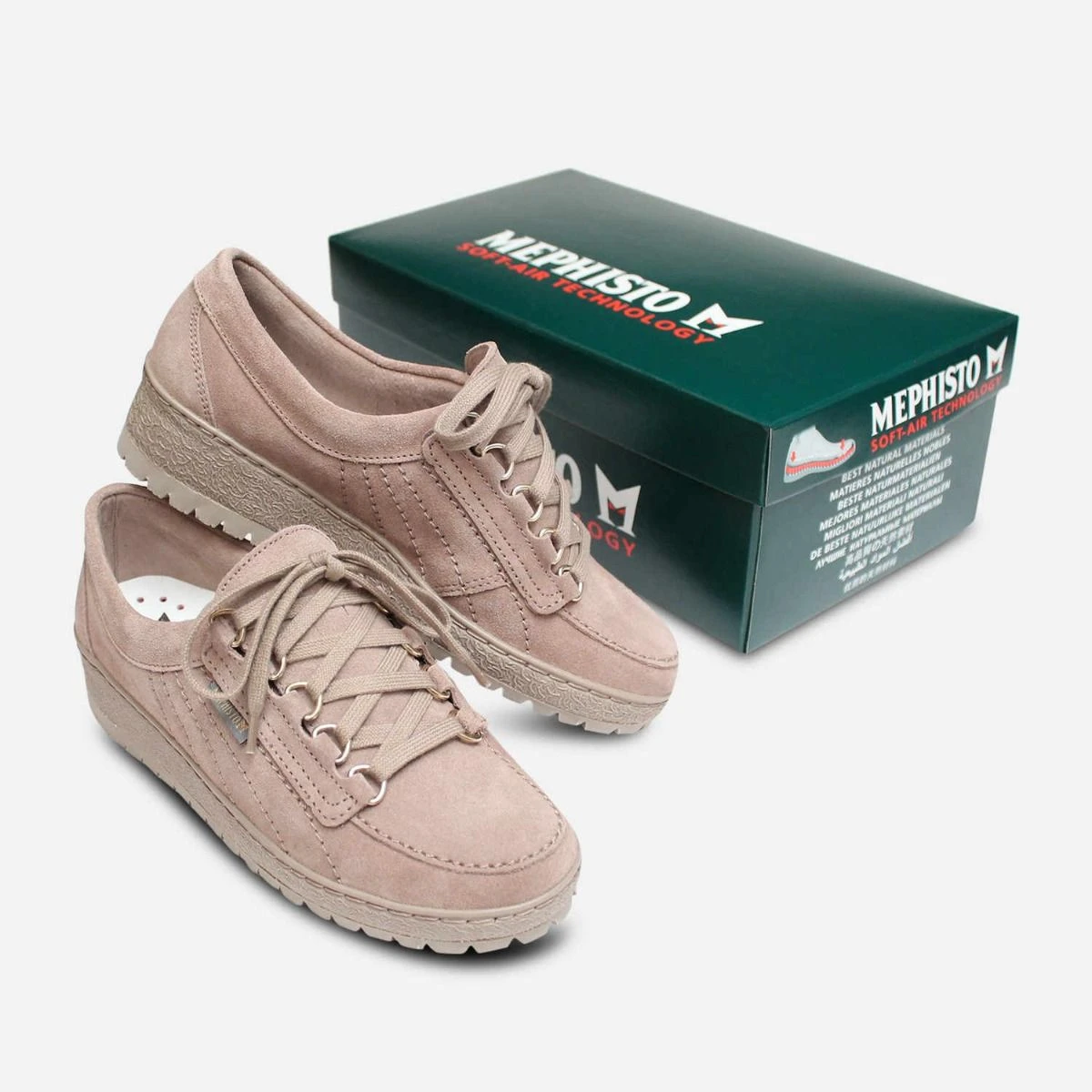 Mephisto Womens Lady Lace Up Shoes in Light Taupe