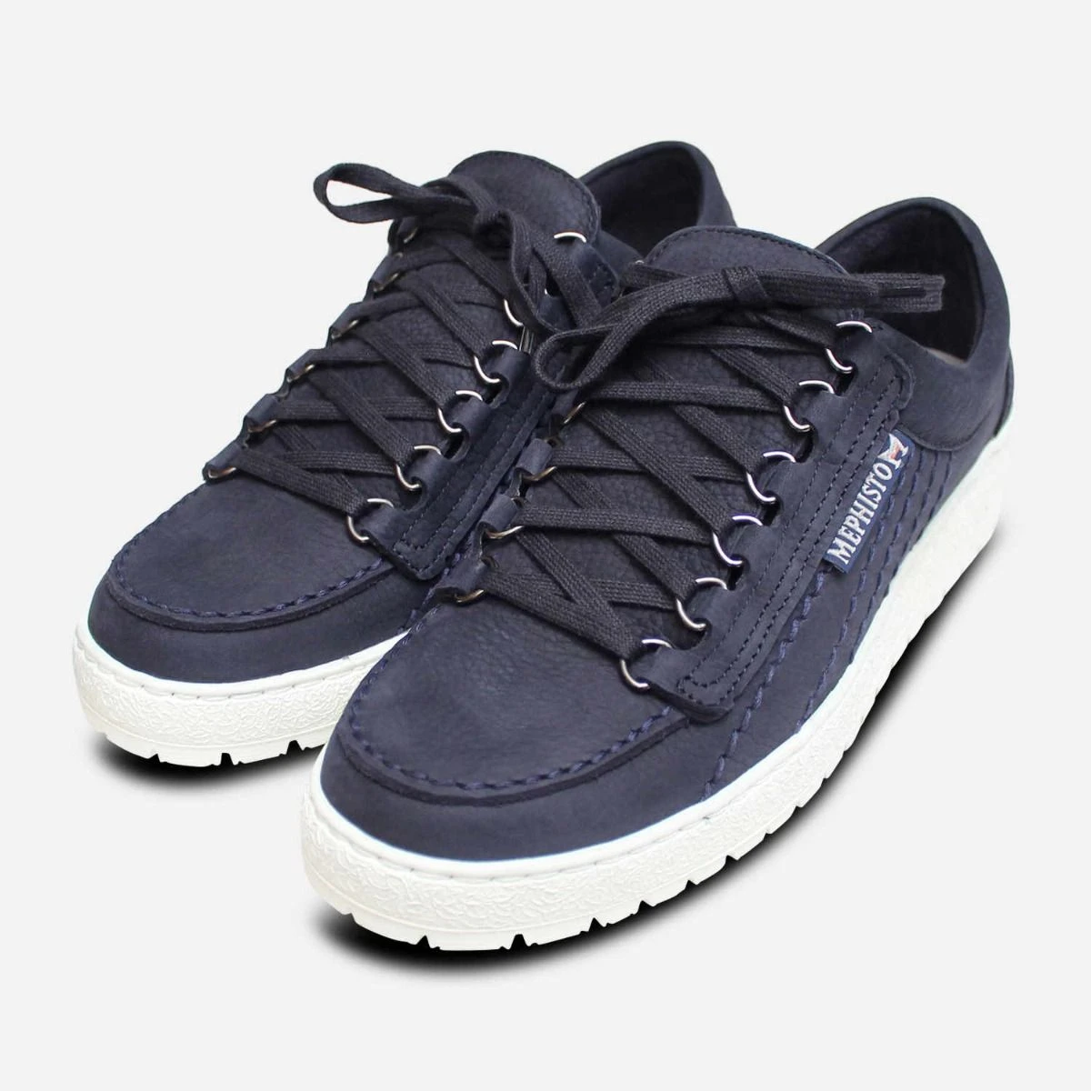 MEPHISTO RAINBOWネイビー スニーカー Mephisto Navy Blue Sportbuck Rainbow Shoes for Men