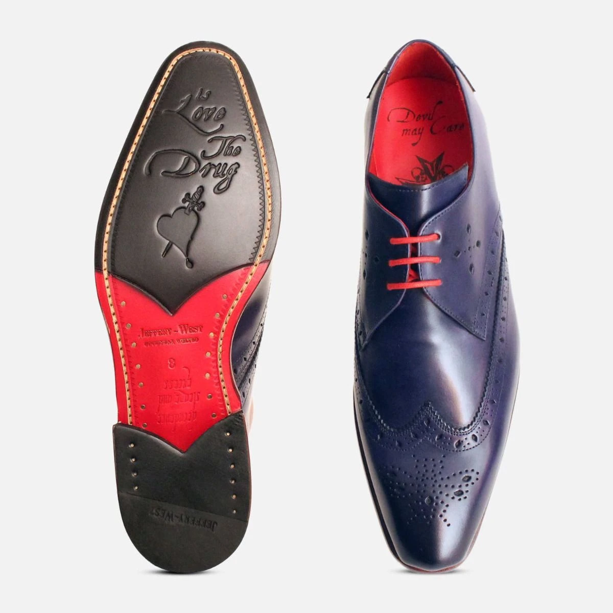 SALE - Jeffery-West 8-D US Blue Mens Wingtip Burnished Oxford Dress Shoes Cambridge Wingtip Lace-up // Jean Blue Suede – A. VEER main image 3
