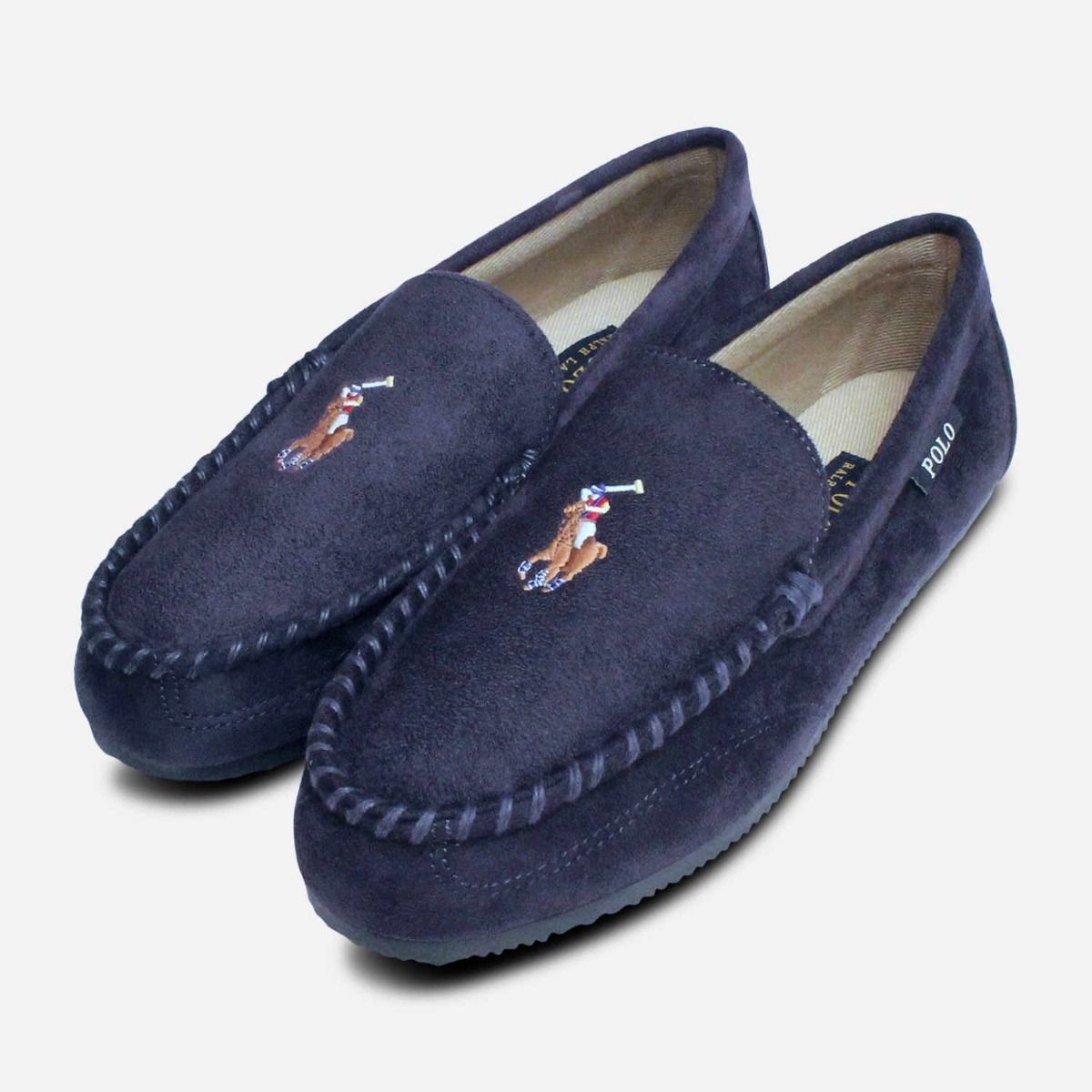 Ralph Lauren Navy Blue Slippers with Multi Colour Polo Logo display picture 2