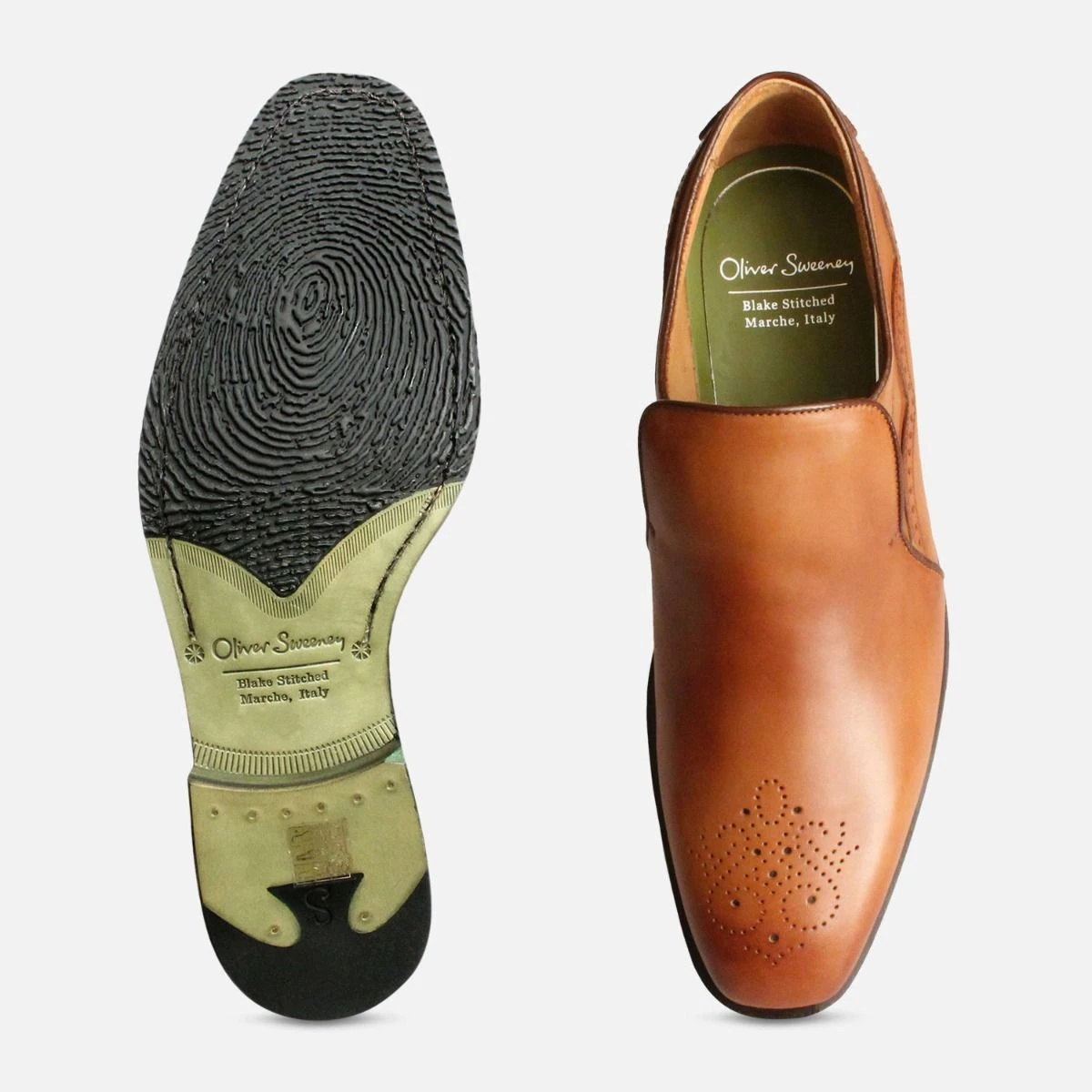 Tan Leather Italian Loafers for Men by Oliver Sweeney display picture 1