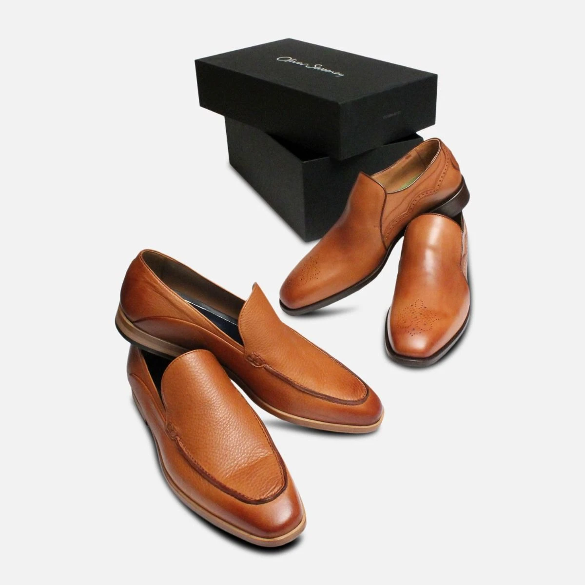 Tan Leather Italian Loafers for Men by Oliver Sweeney display picture 2