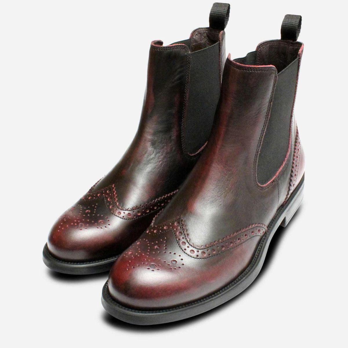 Designer Burgundy Ladies Italian Chelsea Boot Brogues