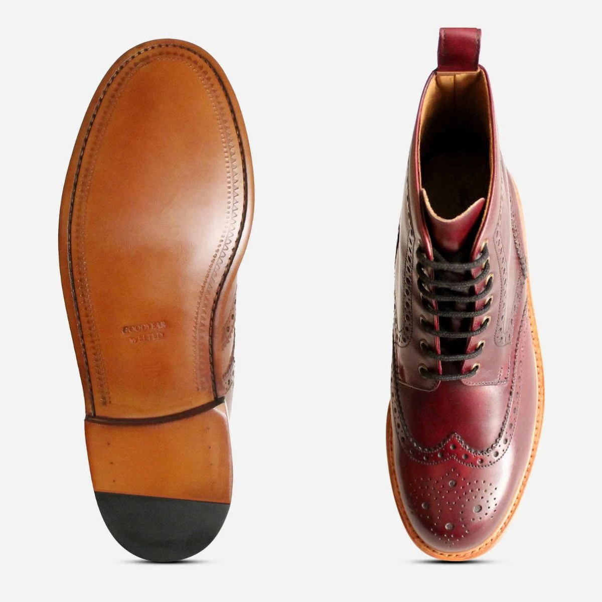 Burgundy Goodyear Welted Wingtip Brogue Country Boots display picture 2