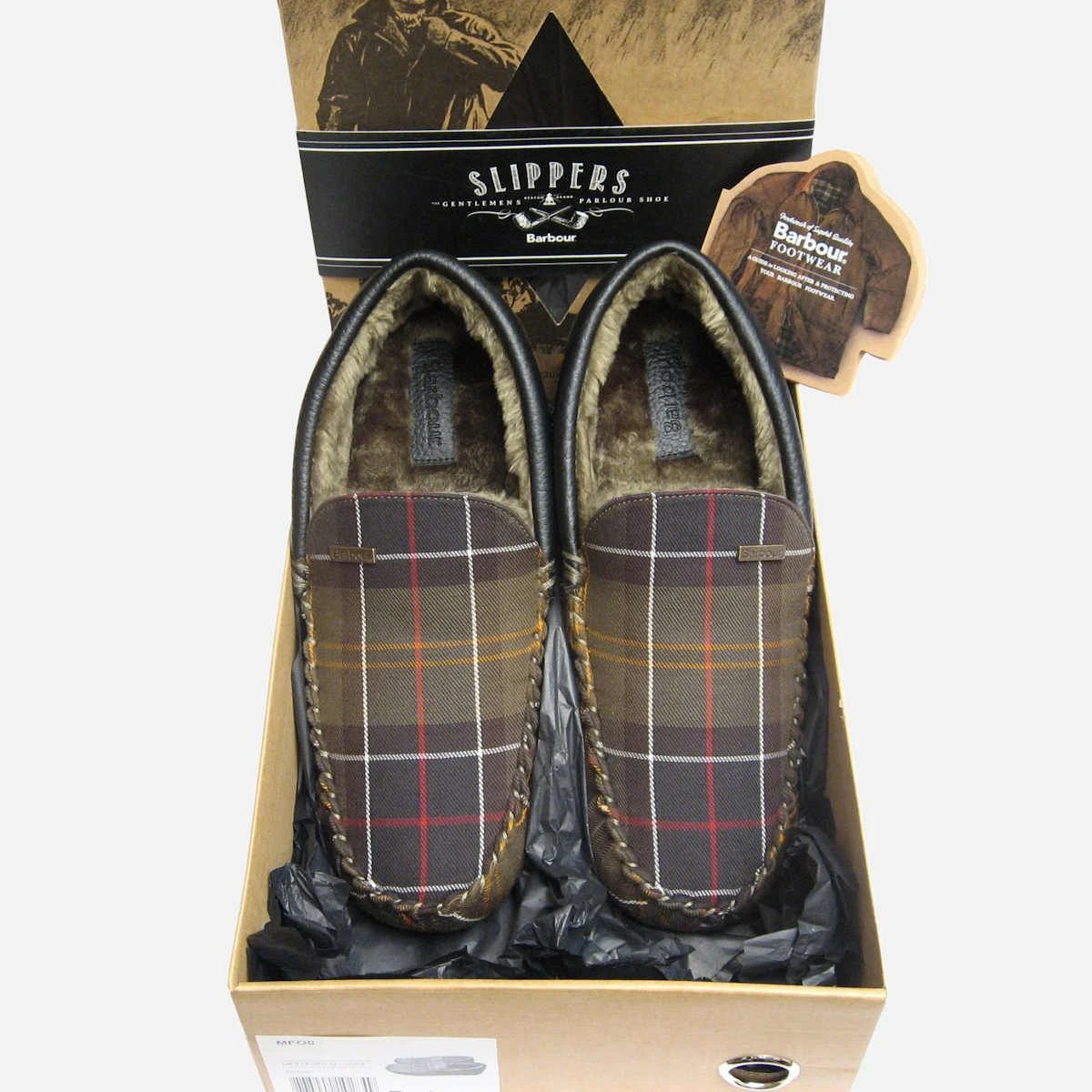 Barbour Slippers Men\'s Size 8 Monty Moccasin Tan Suede Tartan Shearling Lining BARBOUR Monty Suede Slippers | endource main image 2