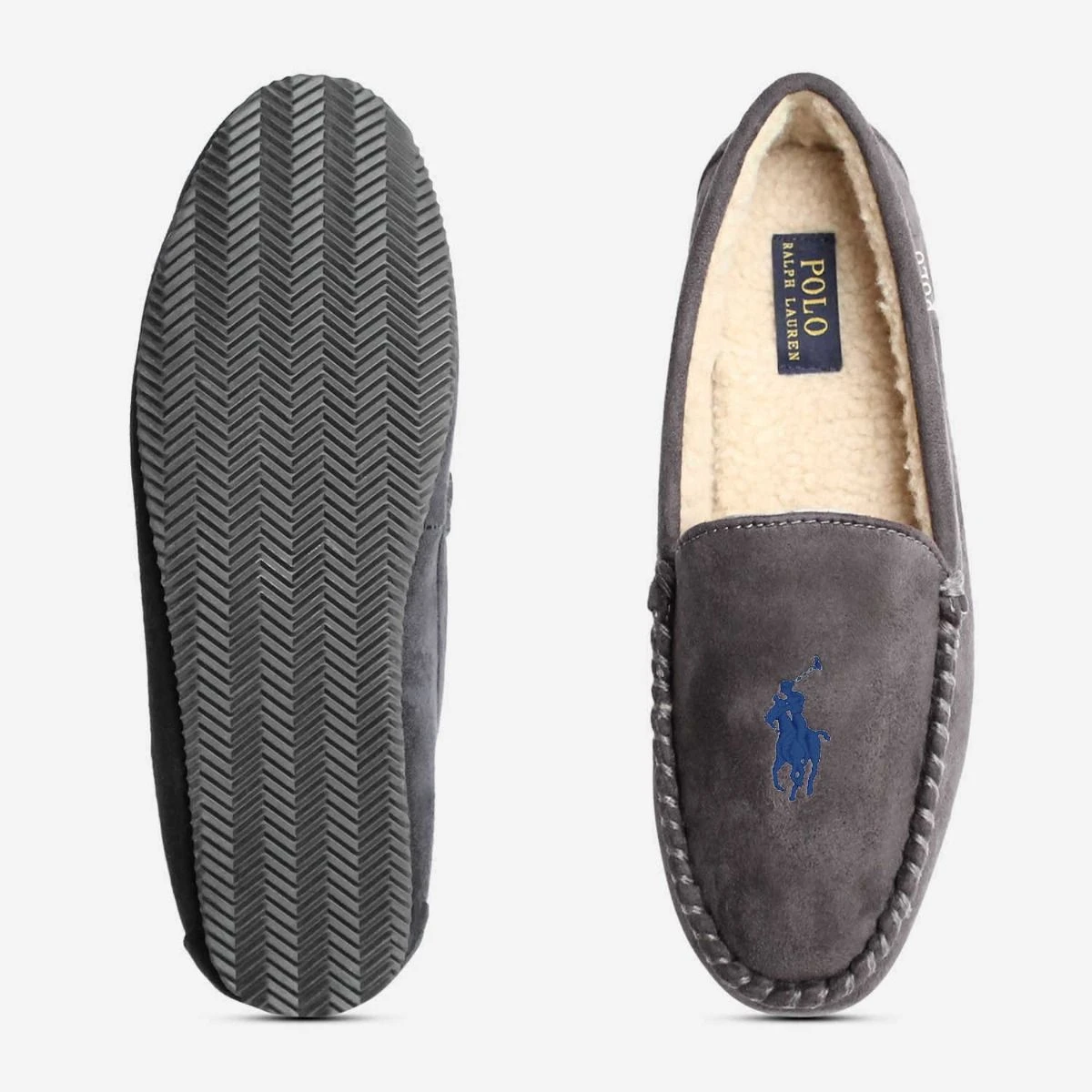 Ralph Lauren Polo Mens Slippers in Grey with Warm Fur Lining