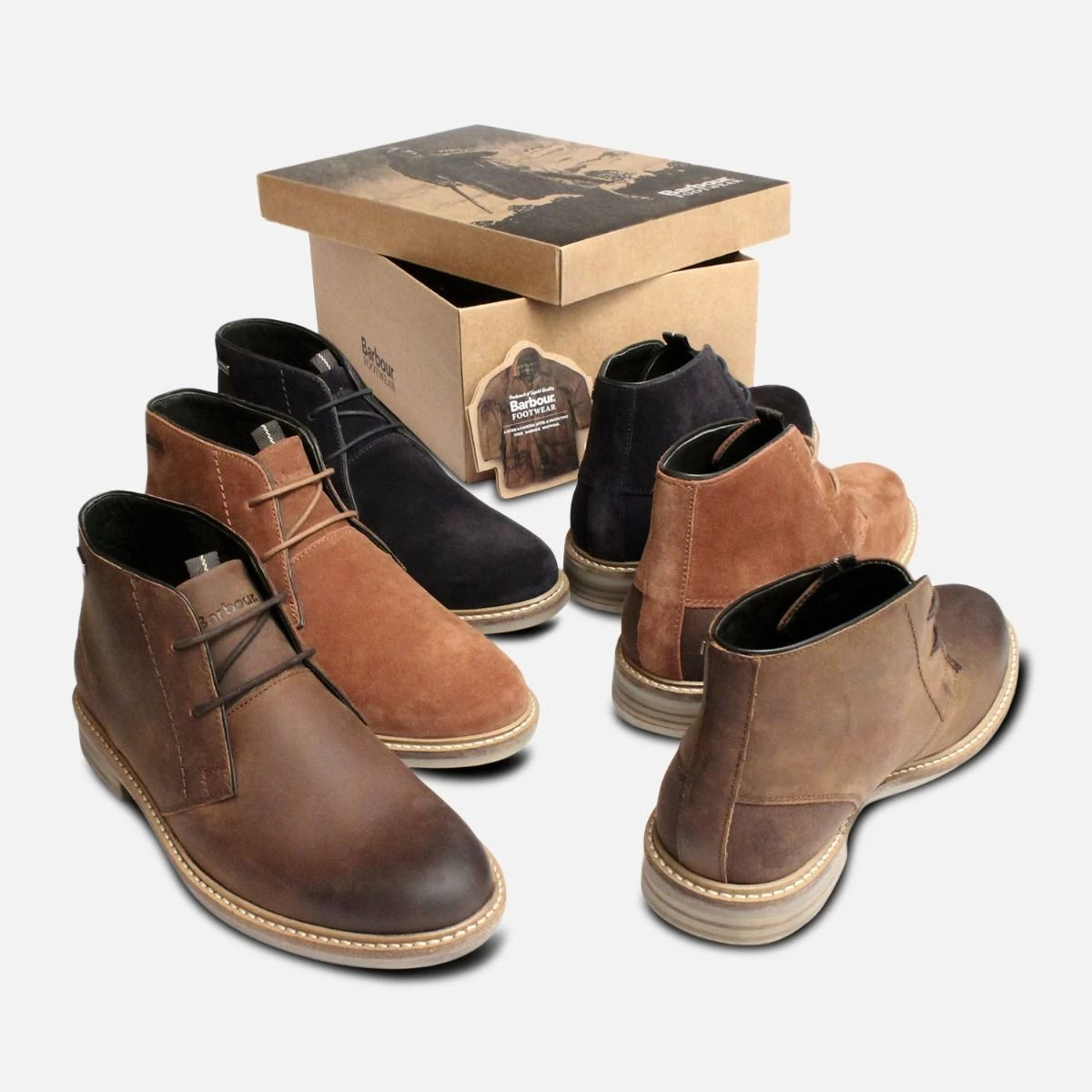 Navy Blue Suede Barbour Chukka Boots display picture 1