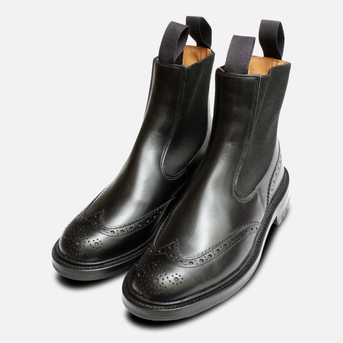 Black Brogue Ladies Chelsea Boots Silvia Trickers