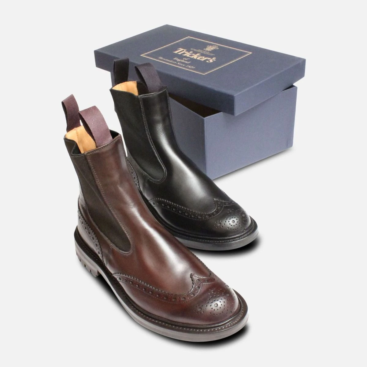 Black Brogue Ladies Chelsea Boots Silvia Trickers
