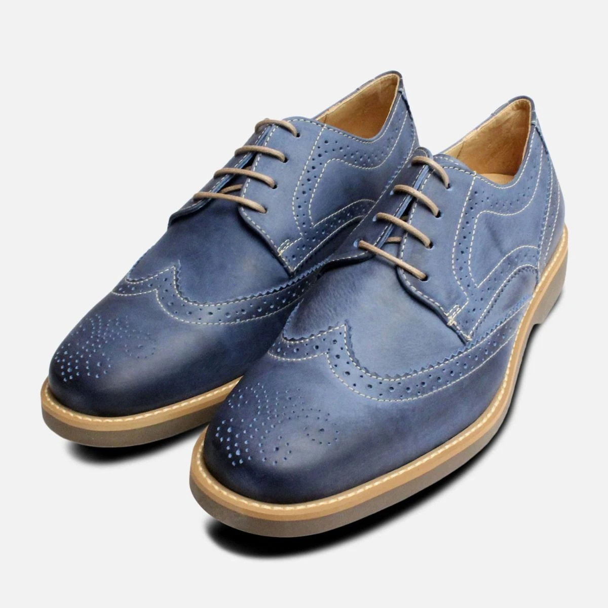 Sky Blue Leather Mens Brogues by Anatomic Shoes