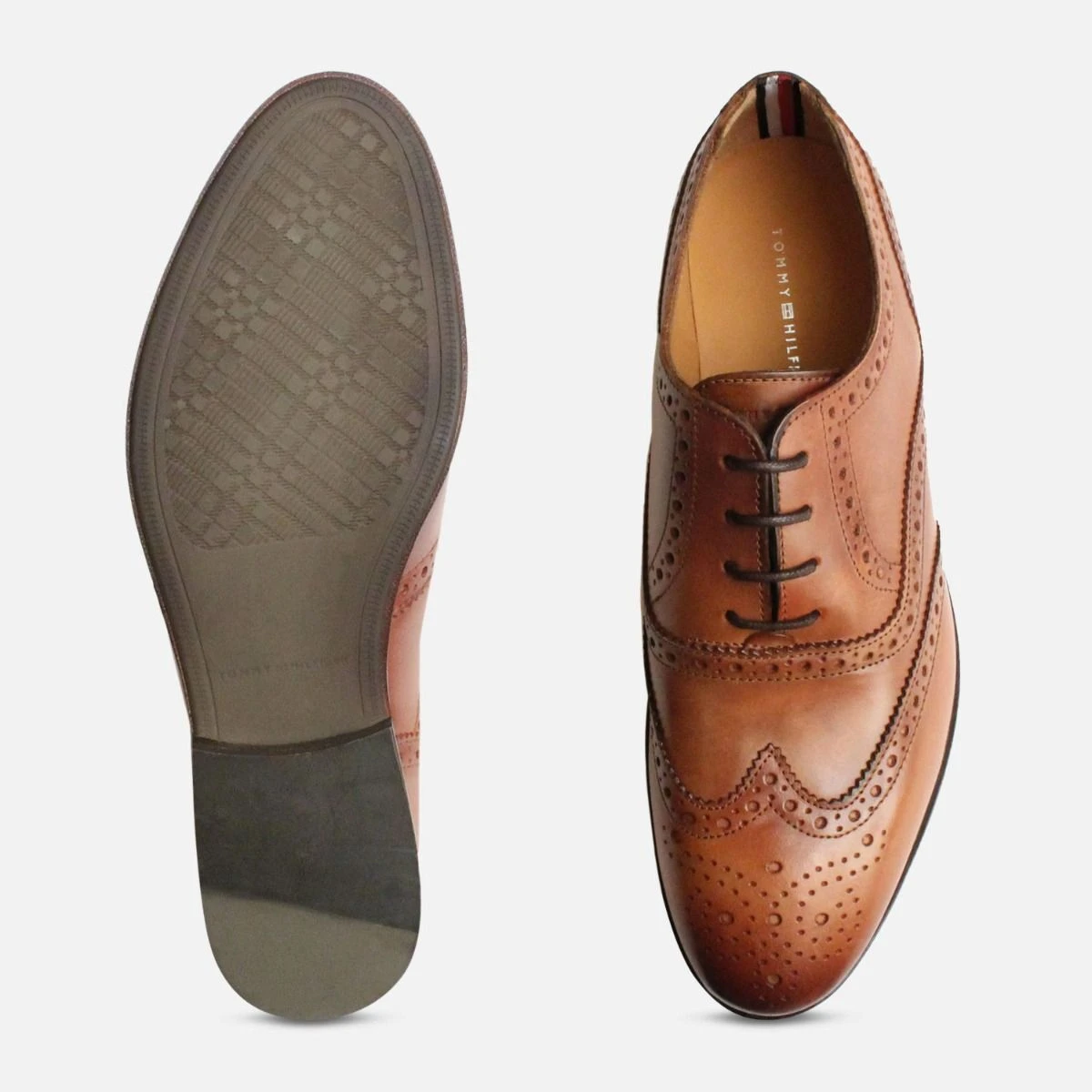 Tommy Hilfiger Men\'s Tan Leather Oxfords TOMMY HILFIGER Mens Brown Padded Warren Round Toe Lace-Up  main image 2