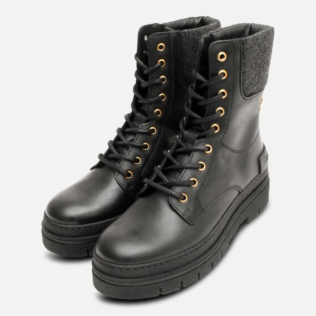 Black Leather Lace-Up Boot with Gold Trim Savona - Black Leather – A. Soliani main image 3