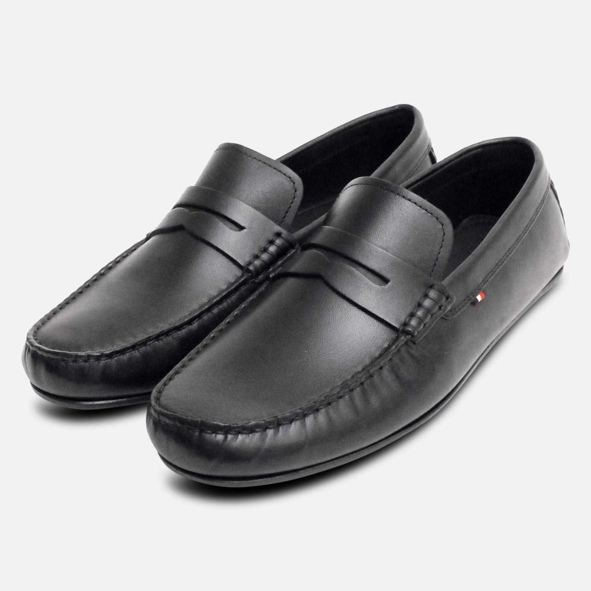 Tommy Hilfiger Black Leather Mens Penny Loafer Shoes