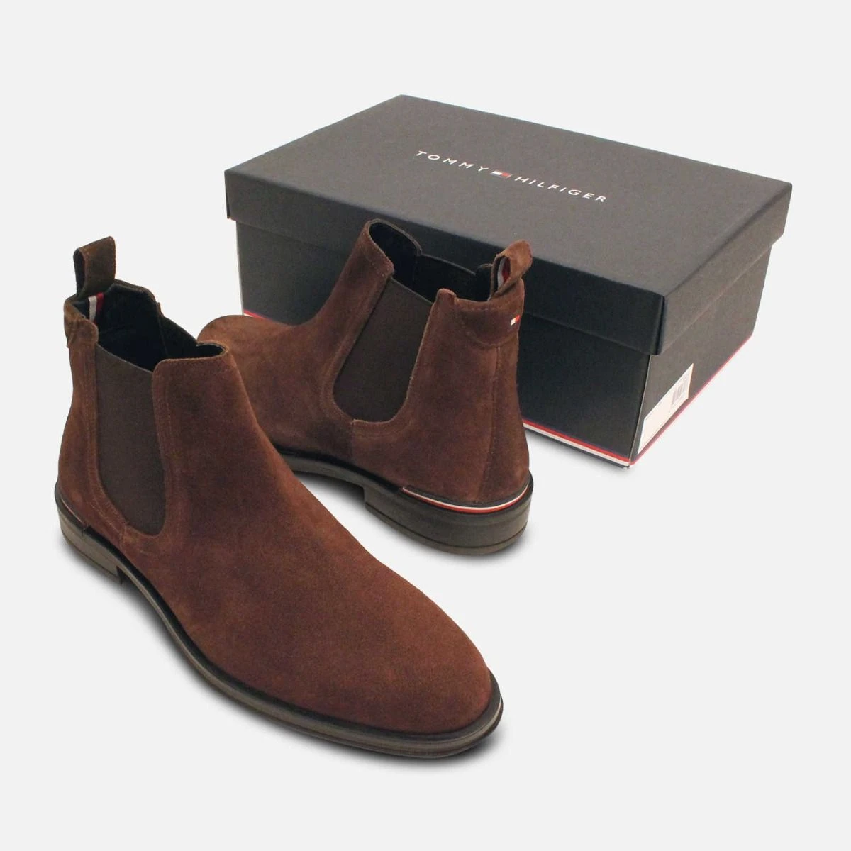 Tommy Hilfiger Brown Suede Designer Chelsea Boots for Men