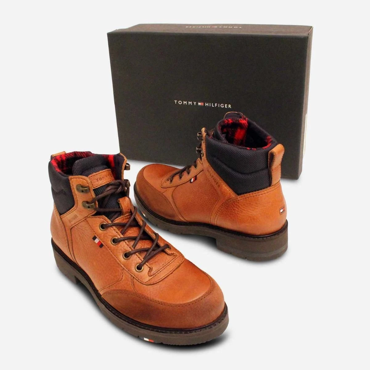 Premium Tommy Hilfiger Mens Hiking Boots in Brown Leather