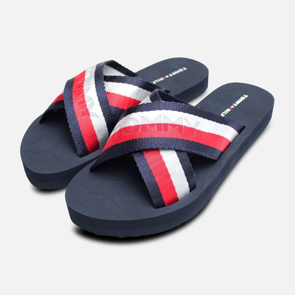 Tommy Hilfiger Elwood Navy Slide Sandals with Red and White Stripe Tommy Hilfiger Red White & Blue Crossover Slide Sandals main image 2