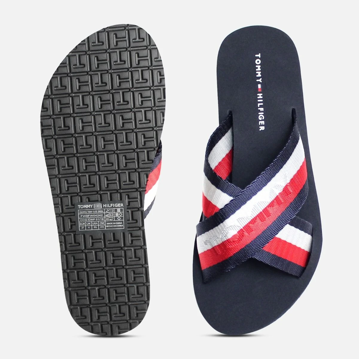 Tommy Hilfiger Red White & Blue Crossover Slide Sandals display picture 2