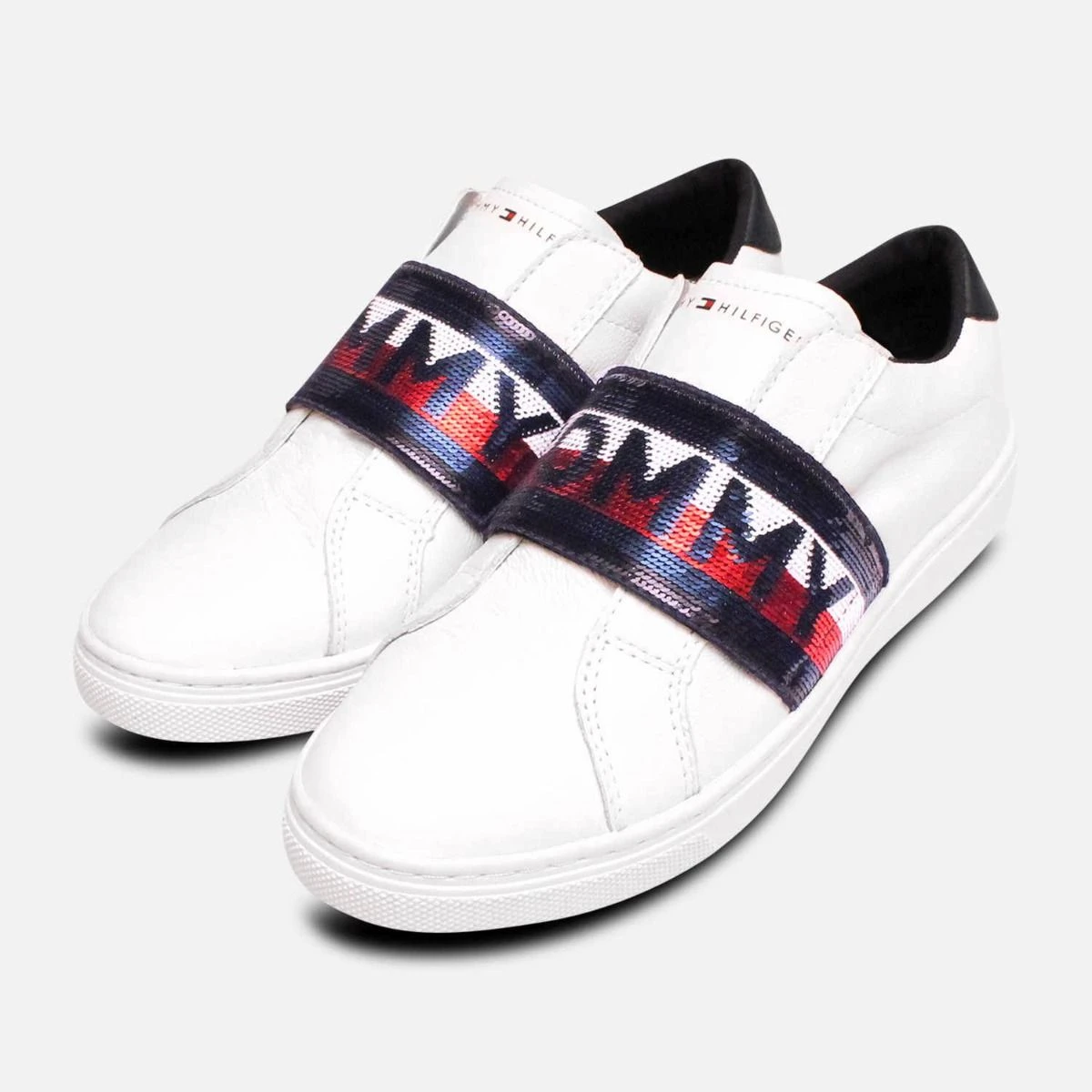 Tommy Hilfiger White Leather Glitter Sequin Shoes