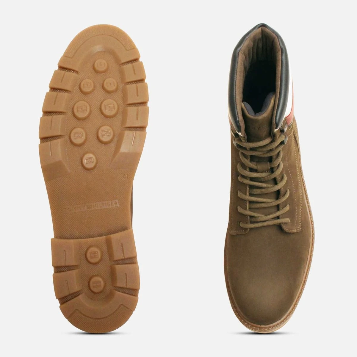 Tommy Hilfiger Olive Green Suede Chukka Boots with Cream Sole Tommy Hilfiger Sand Suede Iconic Lace Up Chukka Boots main image 4