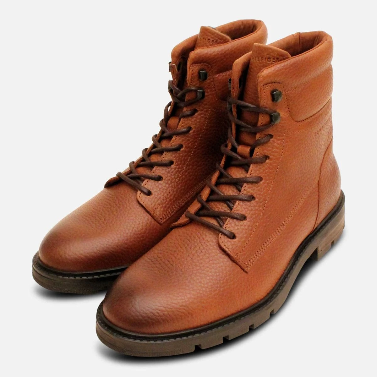 Tommy Hilfiger Cognac Brown Warm Commander Lace Up Boots