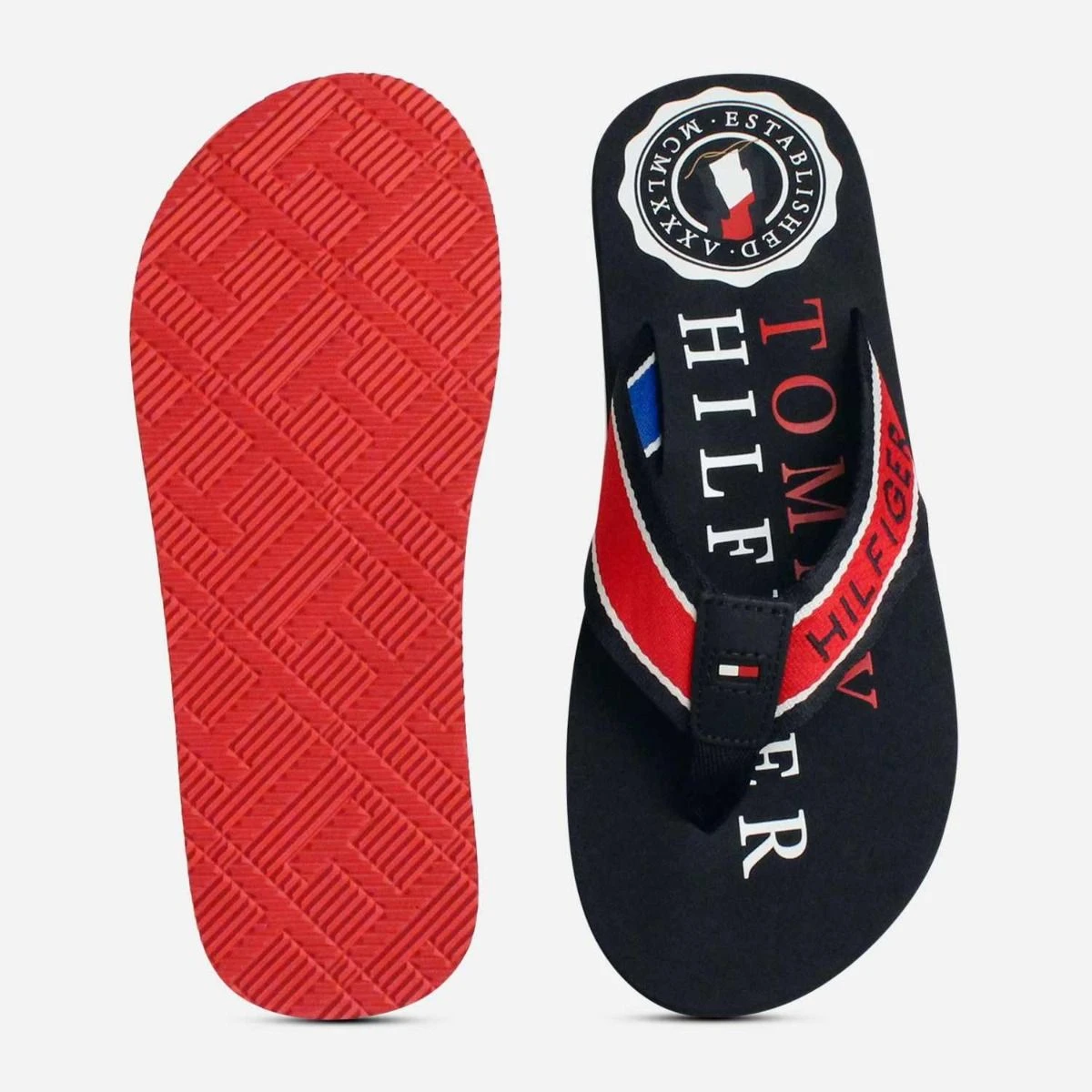 ?10xHP?Tommy Hilfiger Dre Navy Logo Flip Flops New NWT Tommy Hilfiger Navy Blue Patterned Thong Sandals  main image 2