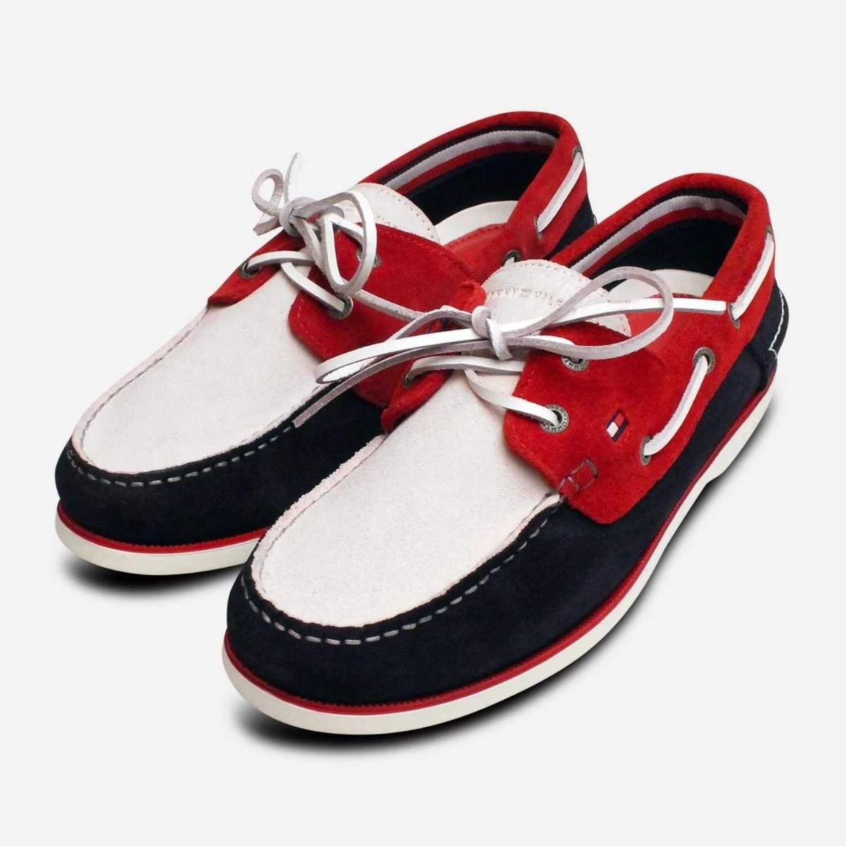 Tommy Hilfiger Red White Blue Suede Mens Boat Shoes display picture 1