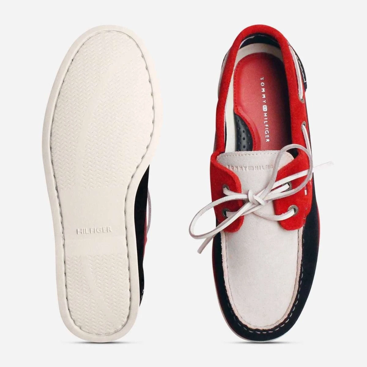 Tommy Hilfiger Red White Blue Suede Mens Boat Shoes
