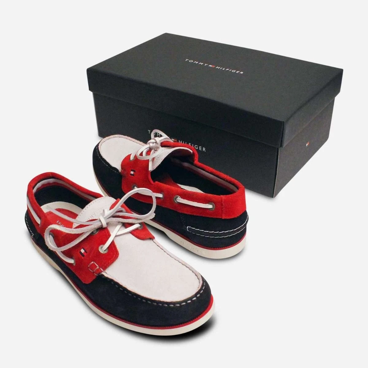 Tommy Hilfiger Red White Blue Suede Mens Boat Shoes display picture 3