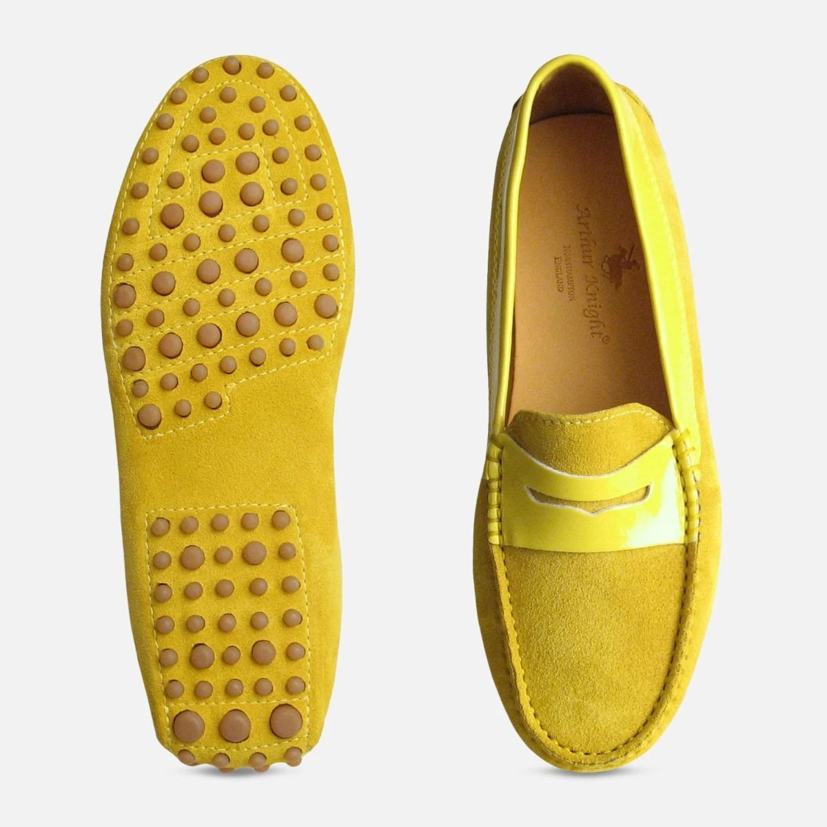 Mustard Yellow Suede Patent Italian Driving Shoes for Women