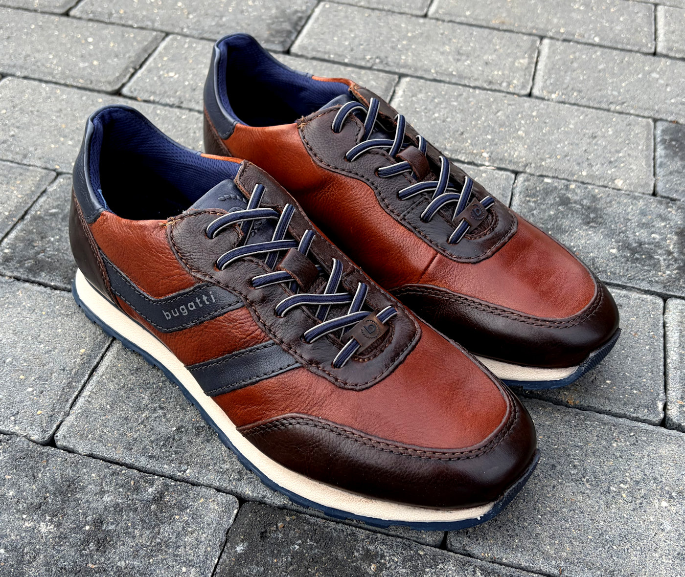 Bugatti Brown Leather Designer Training Shoes Blue Rubber Sole