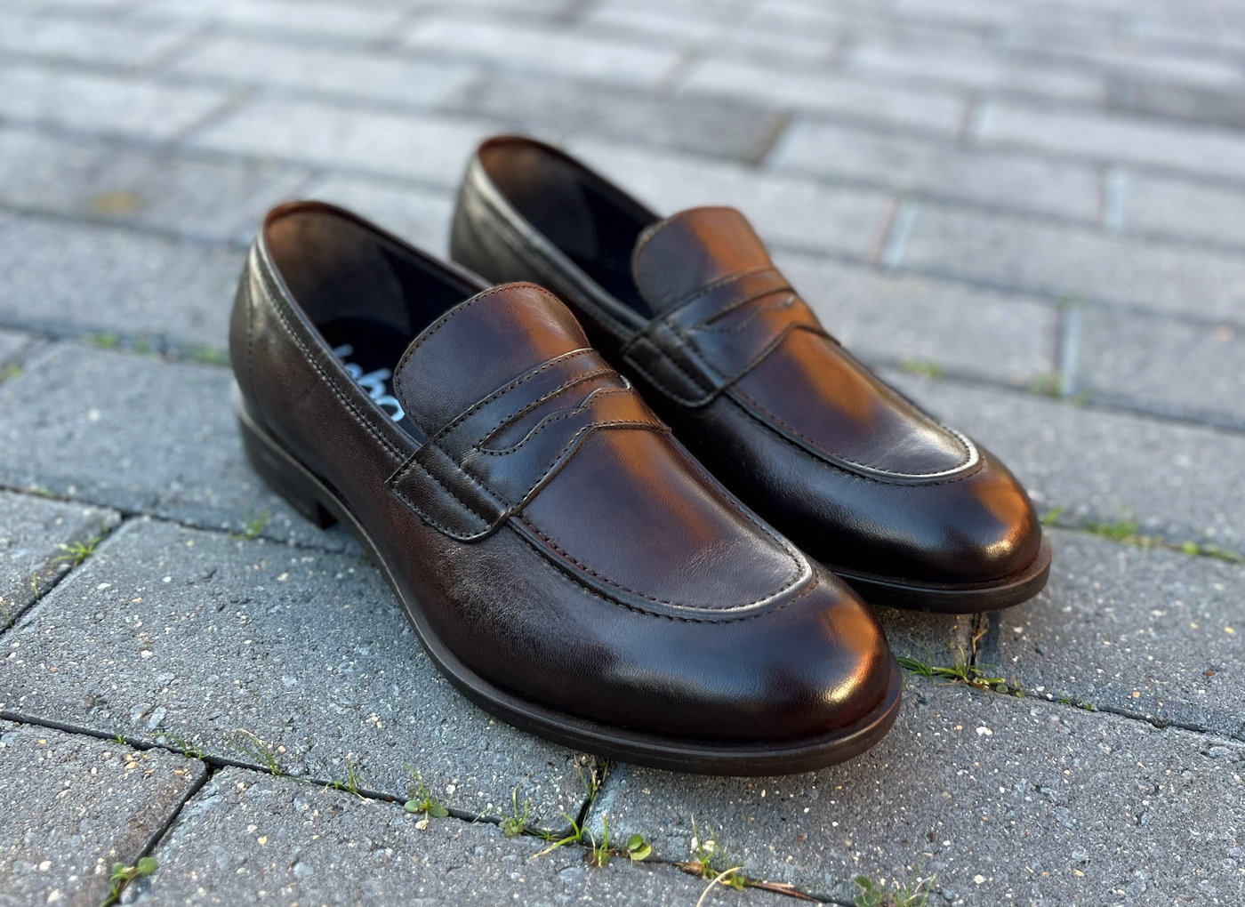 Italian Dark Brown Leather Penny Loafers with Rubber Sole
