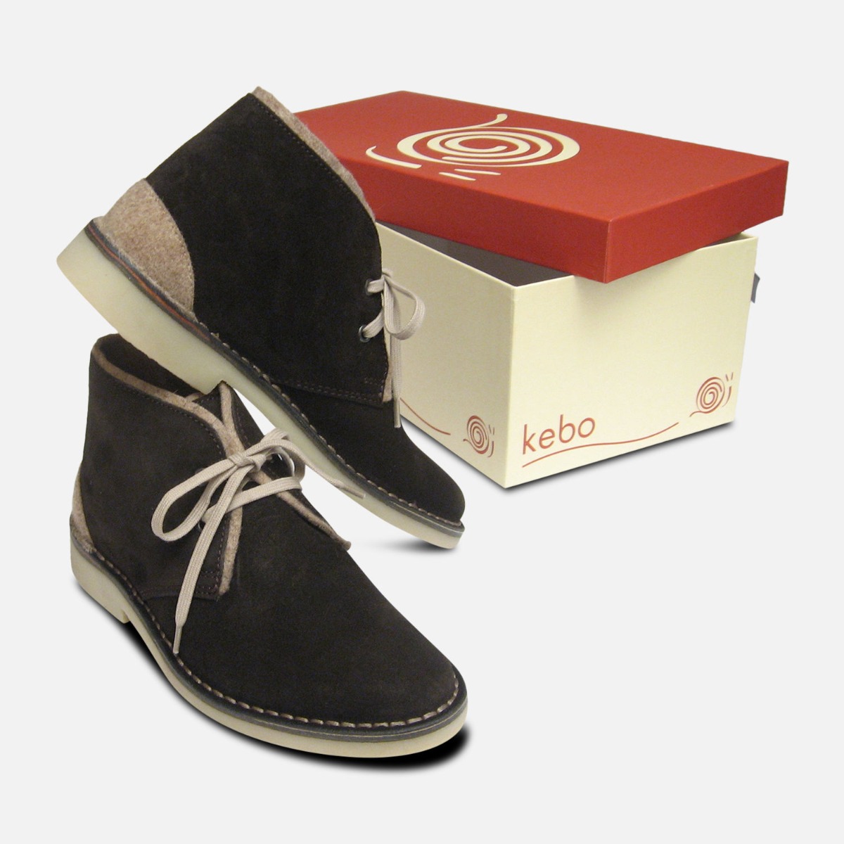 Dark Brown Suede Desert Boots with Beige Felt Trim