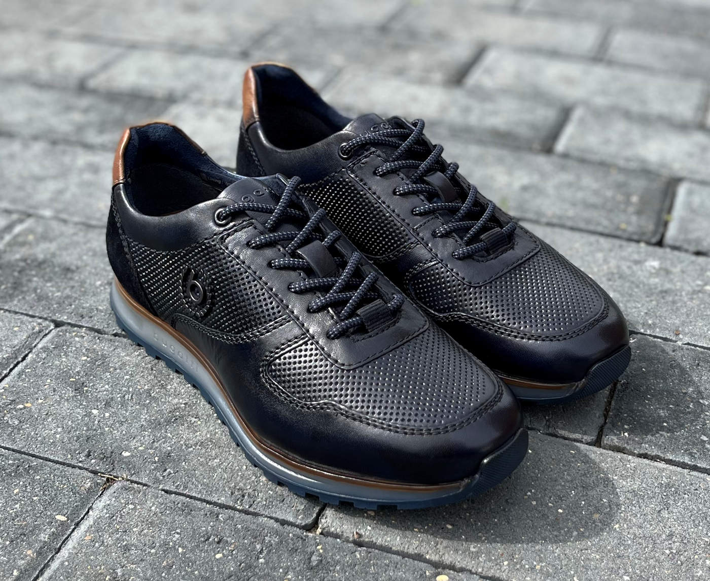 Bugatti Dark Navy Blue Leather Designer Casual Shoes