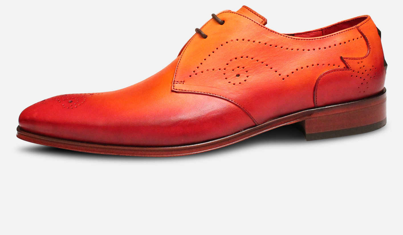 Jeffery West Fire Red Lace Up Brogue Shoe with Red Sole