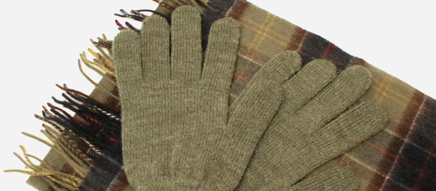 Barbour Mens Olive Green Glove & Tartan Scarf Gift Set