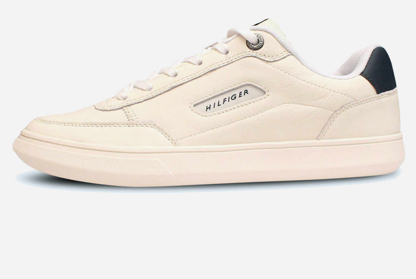 Tommy Hilfiger Retro Ivory Leather Designer Mens Sneakers