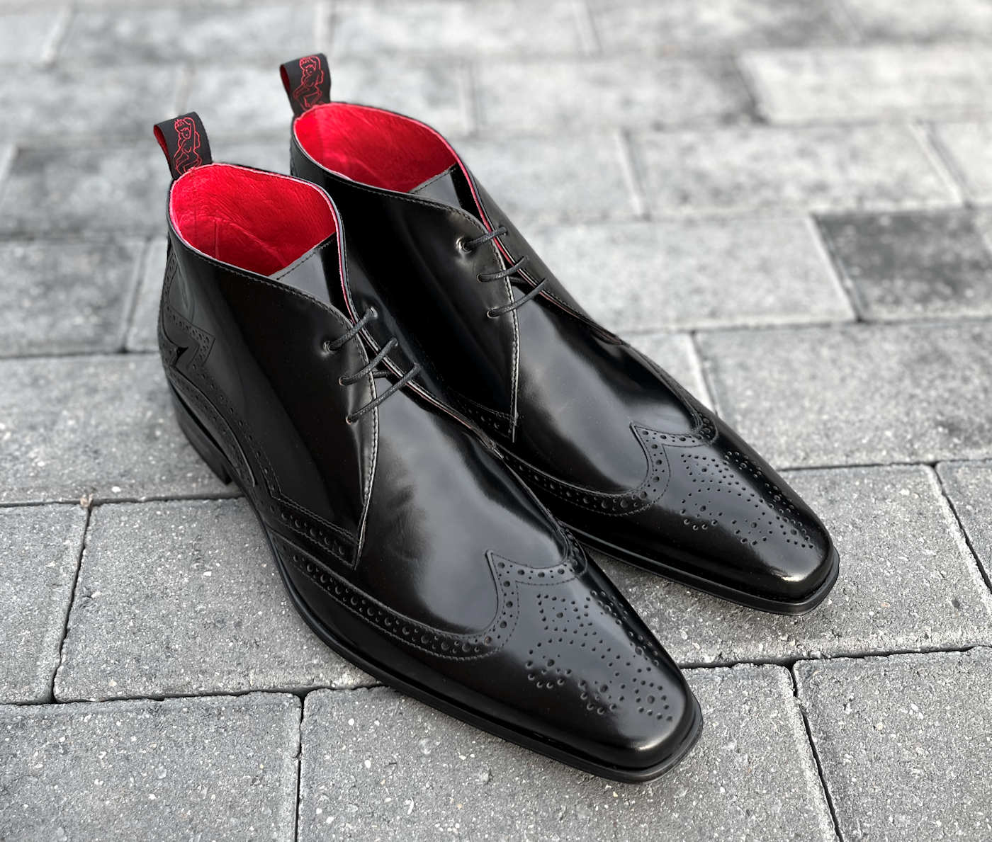 Jeffery West Scarface Black Polished Brogue Chukka Boot