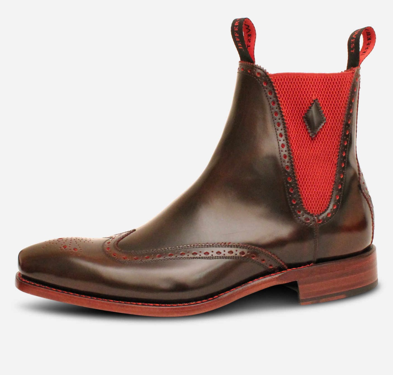 Jeffery West Dark Brown Polished Chelsea Boot Brogue