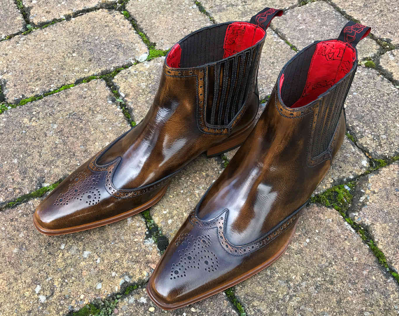 Pointed Dealer Boots by Jeffery West in Brown Polished